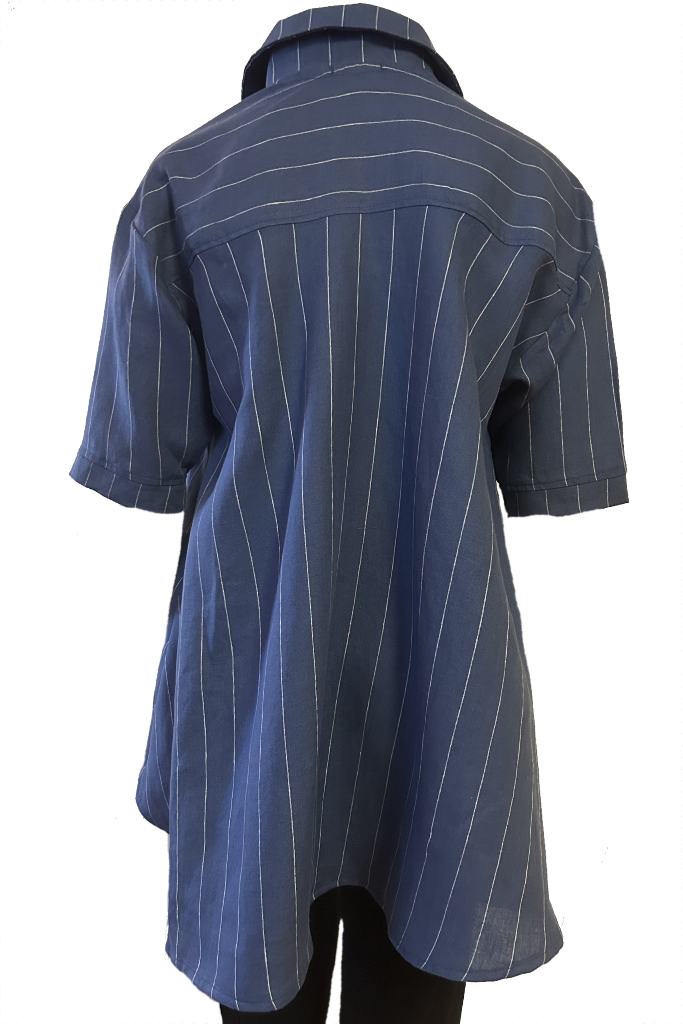 Capri shirt: Blue Linen stipe