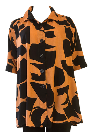 Capri shirt:Black and Orange Geometric