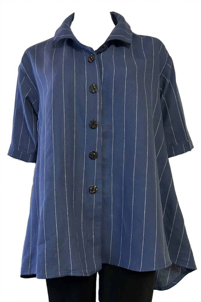 Capri shirt: Blue Linen stipe