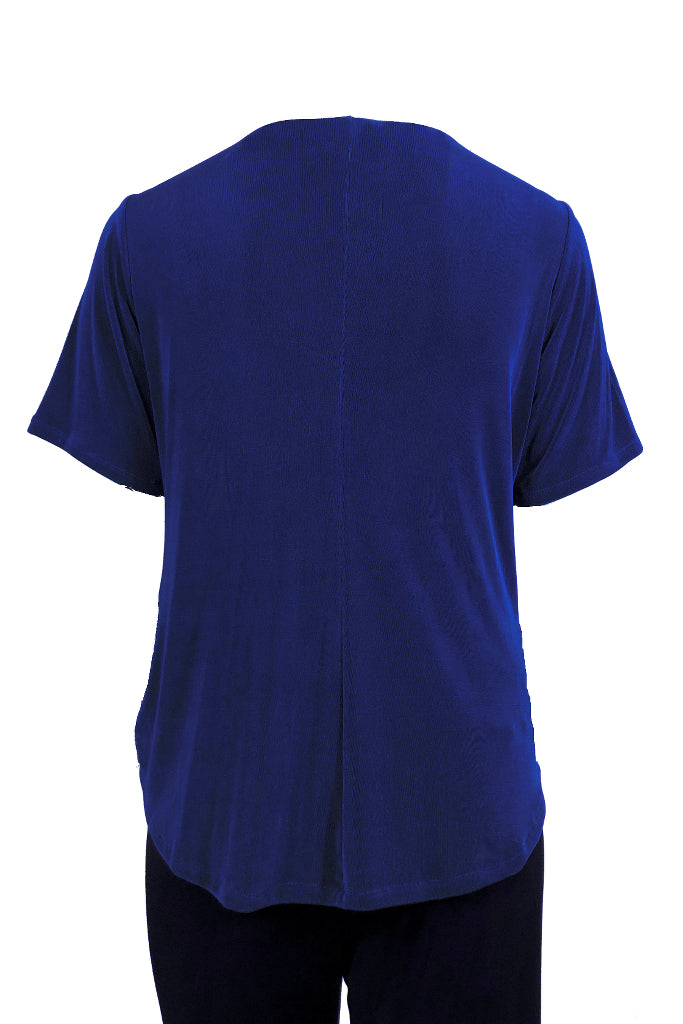 Cowl Neck Top Short Sleeves Cobalt Blue