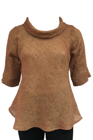 Roll Neck top Toffee Crinkle Linen