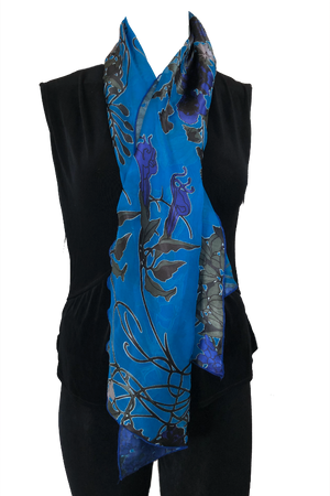 Scarf: Blue Art Nouveau Silk satin burnout