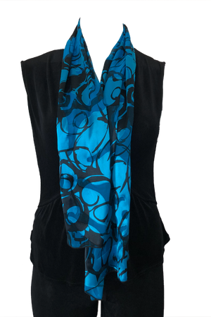 Scarf: Turquoise and black Silk satin burnout