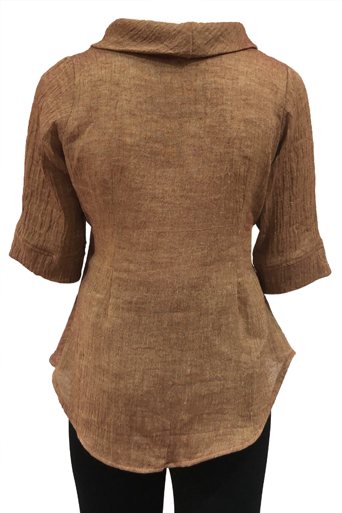 Roll Neck top Toffee Crinkle Linen